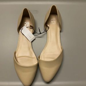 New York & Company flat pointed nude shoe.